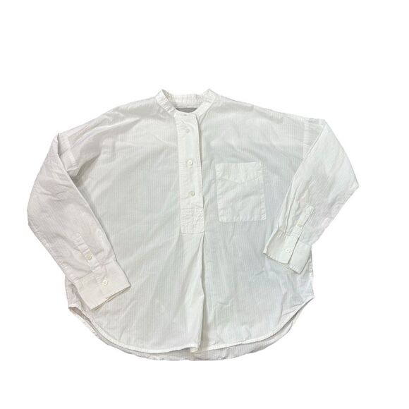 Everlane Shirt Womens 00 White Poplin Cotton Popover Button Down Collarless Top - Picture 11 of 14